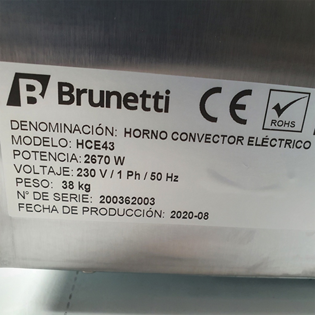 Horno Convector Eléctrico Brunetti HCE43 - 4 bandejas 325x450 mm
